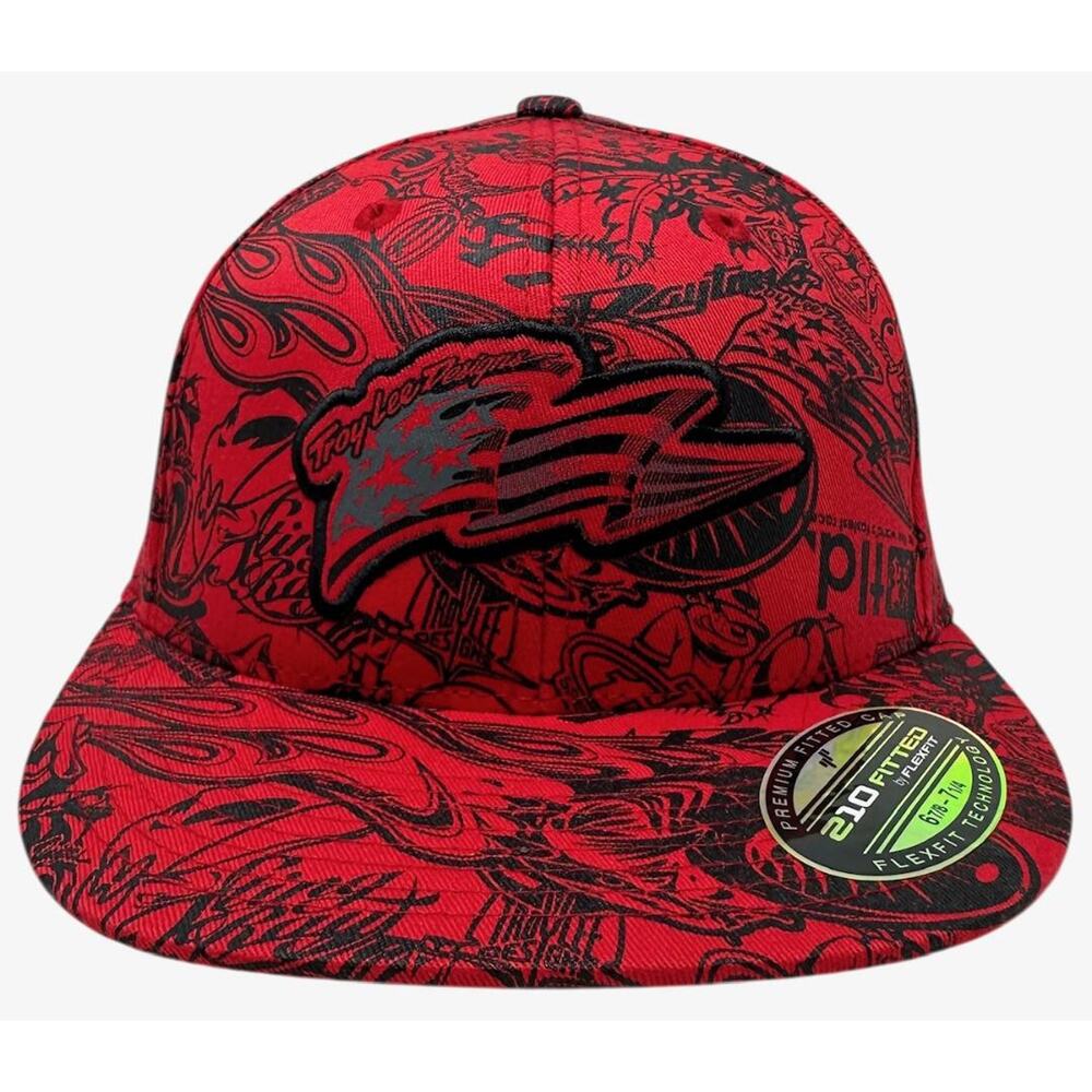 Troy Lee Designs Men's Hat All Over History Print 210 Fitted Flex Fit Cap in S/M